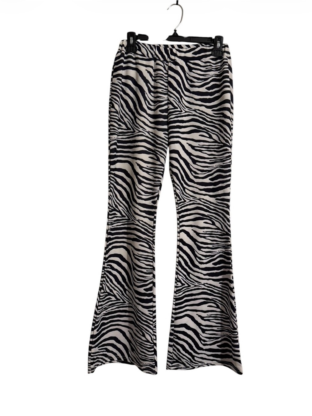 Zebra-Pattern Flared Pants — Black & White